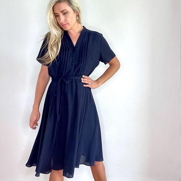 Nanette Lepore Dresses & Skirts - Nanette Lepore Navy Blue Button Up Circle Dress 12